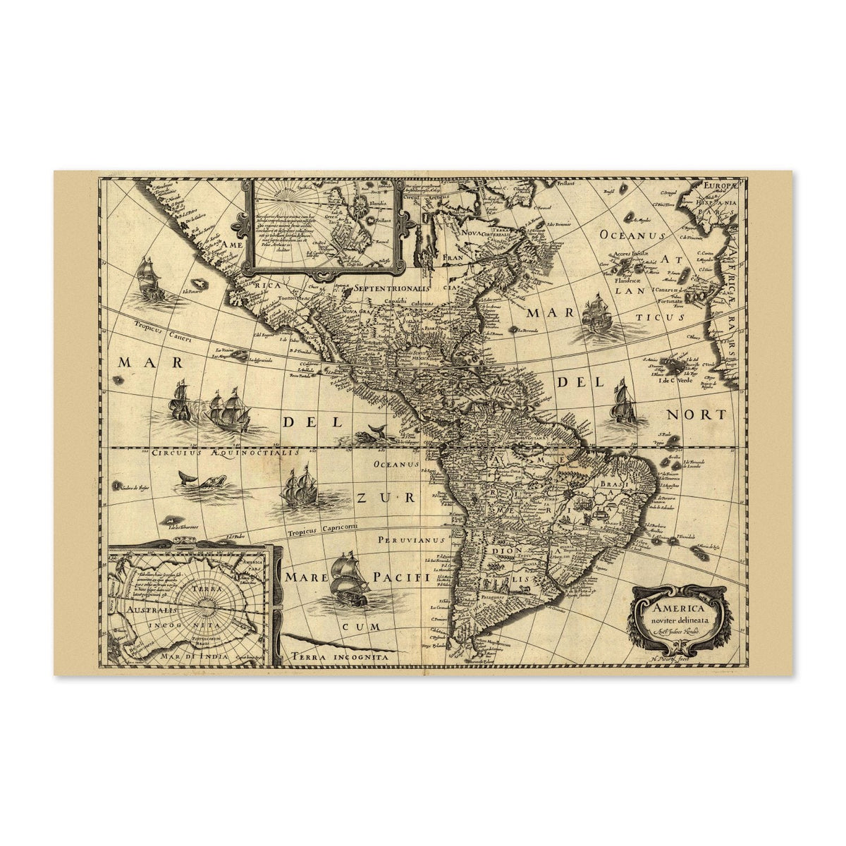 America 1640 New World Map Poster ‚Äî Western Hemisphere Print | Vintage Map Wall Art