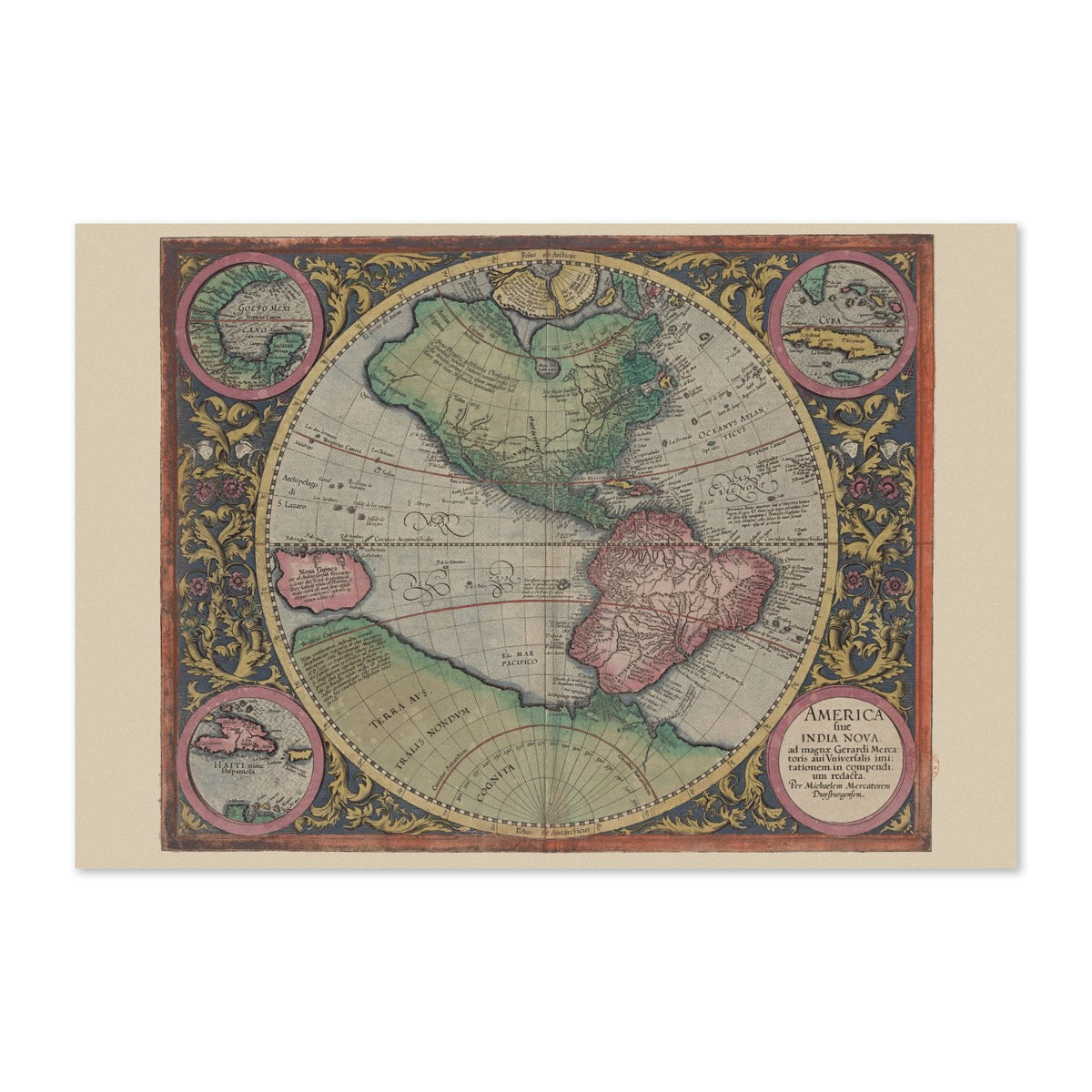 America sive India Nova 1595 Poster ‚Äî Mercator Western Hemisphere Map Print | Vintage Map Wall Art