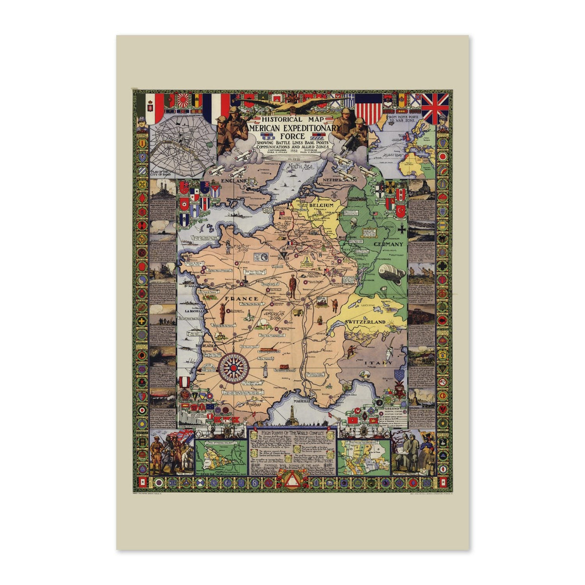 American Expeditionary Forces Battle Map ‚Äî World War I Poster 1918 | Vintage WWI Wall Art