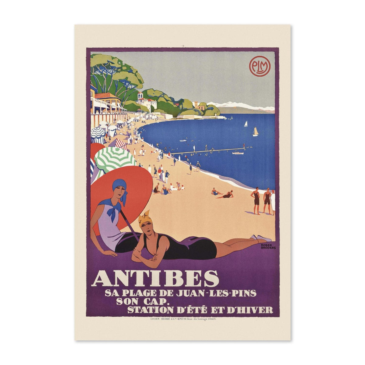 Antibes ‚Äî Plage de Juan-les-Pins ‚Äî Vintage 1930s Travel Poster | Riviera Wall Art