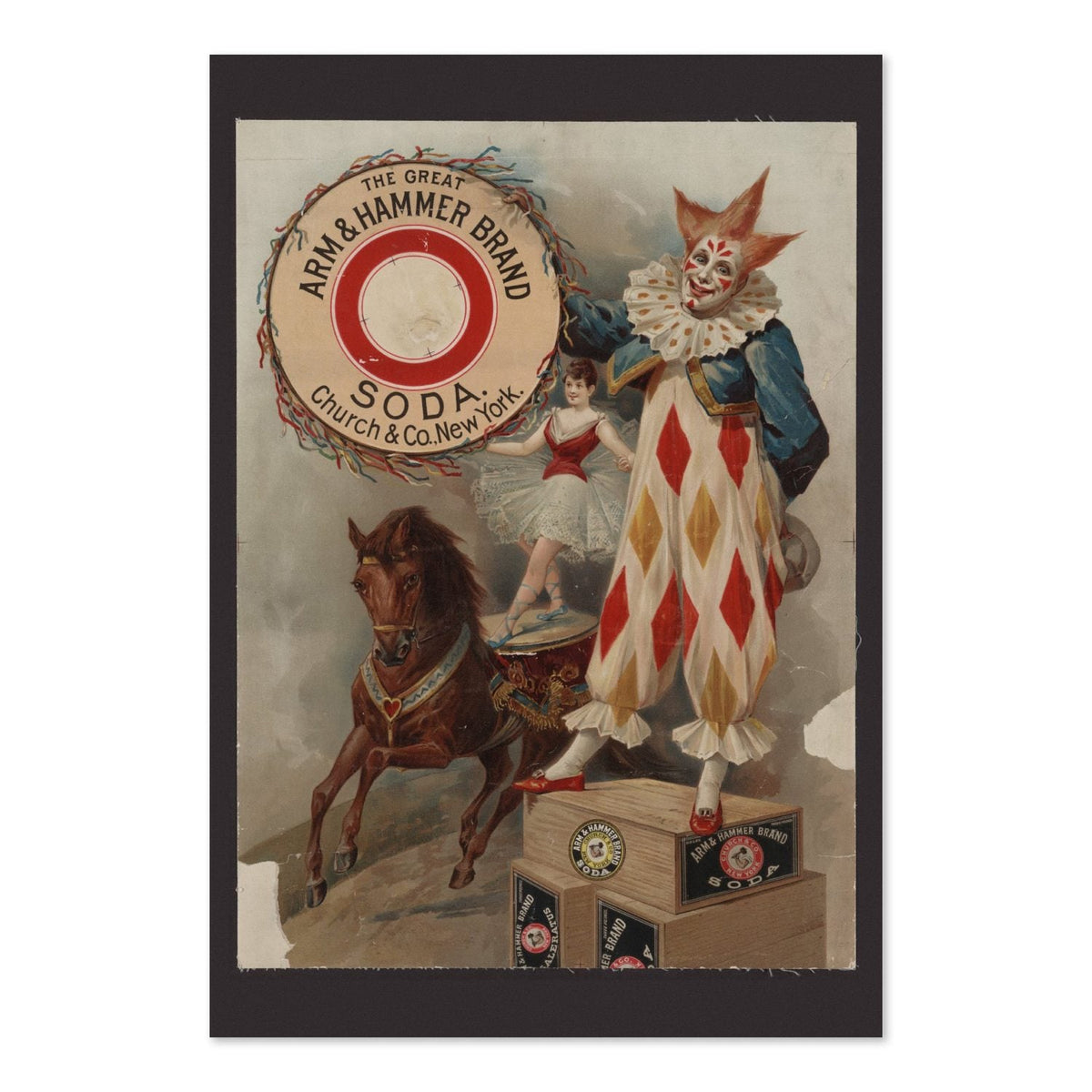 Arm & Hammer Soda ‚Äî Clown ‚Äî Vintage 1890s Advertising Poster | Kitchen Wall Art
