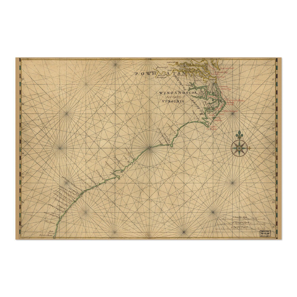 Atlantic Coast 1639 Chart Poster ‚Äî North America Navigational Map Print | Vintage Map Wall Art