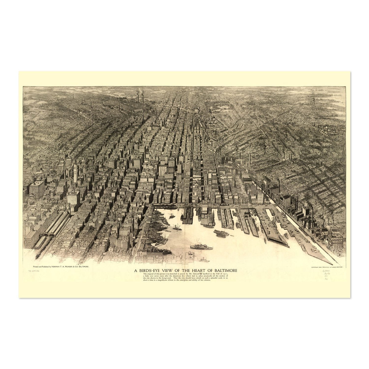 Baltimore 1912 Panoramic Map Poster ‚Äî Maryland Bird‚Äôs-Eye View Print | Vintage Map Wall Art