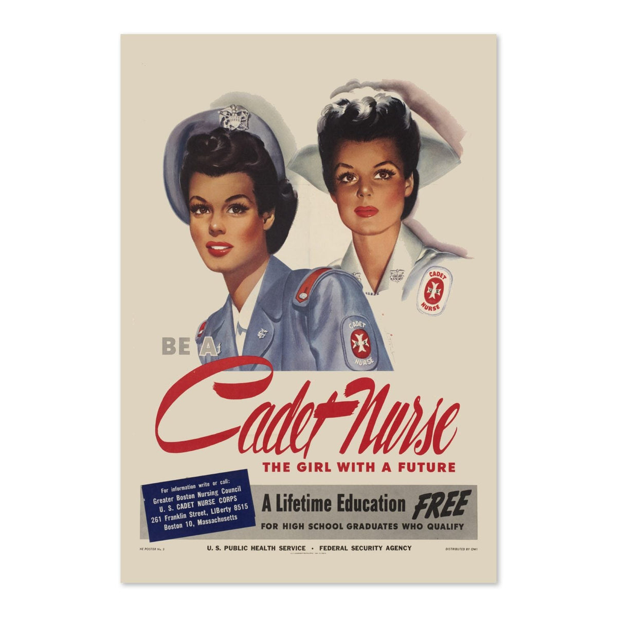 Be a Cadet Nurse ‚Äî The Girl with a Future ‚Äî WWII Poster 1944 | Vintage War Wall Art