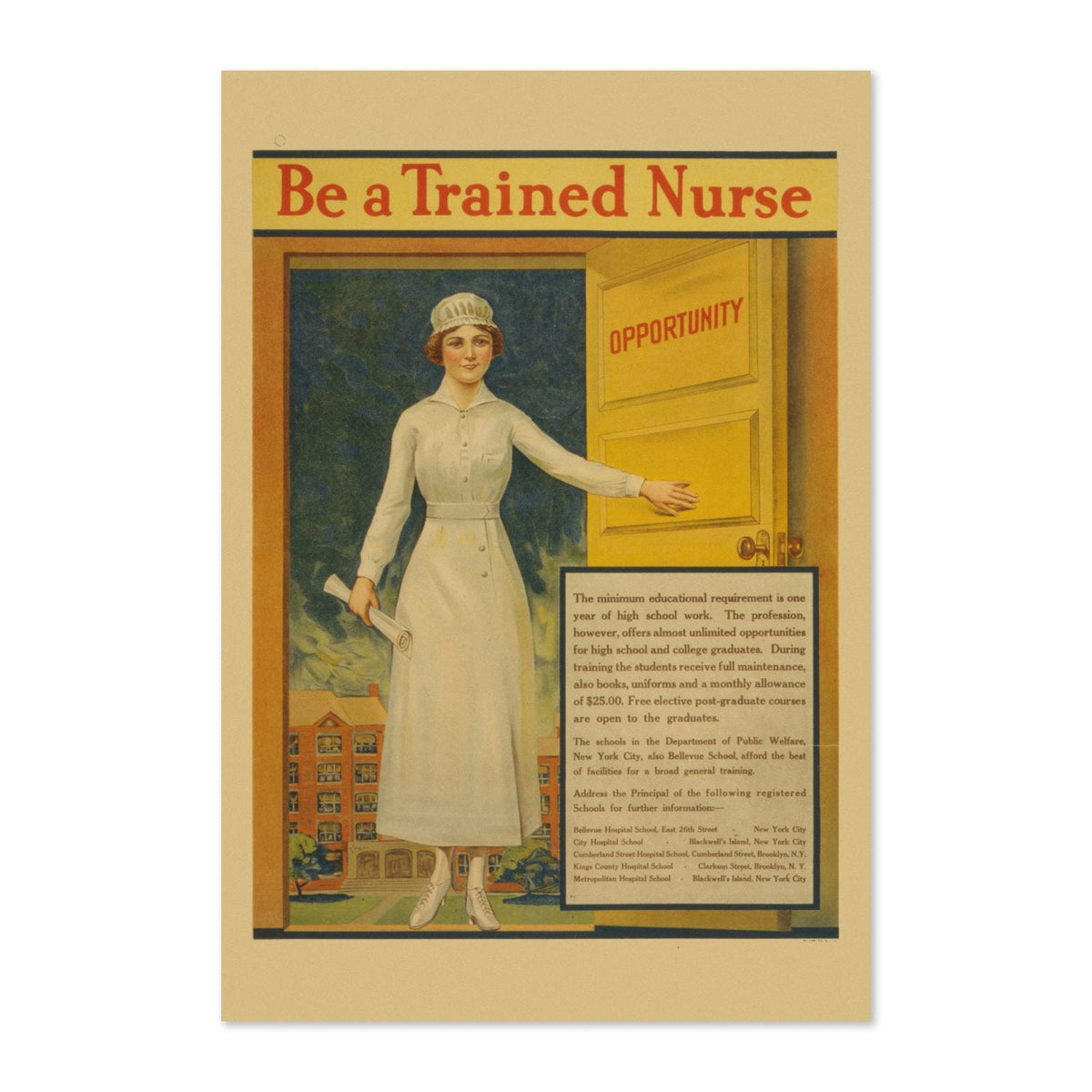 Be a Trained Nurse ‚Äî World War I Poster 1917 | Vintage WWI Wall Art
