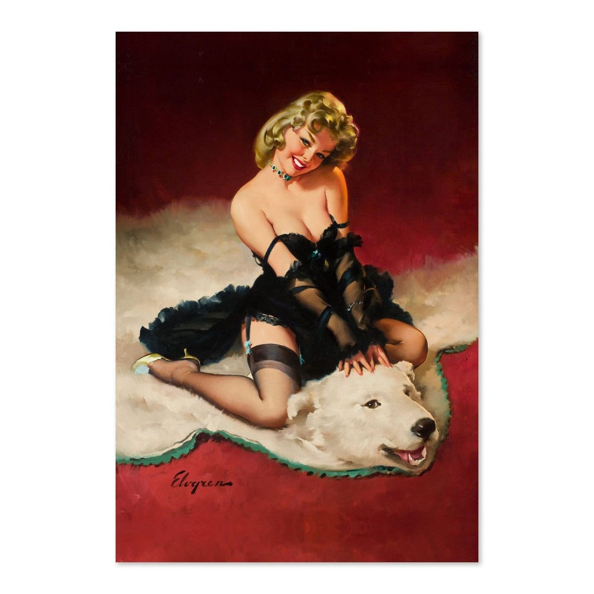 Bear Facts ‚Äî Gil Elvgren Pin-Up Poster | Bearskin Rug Wall Art