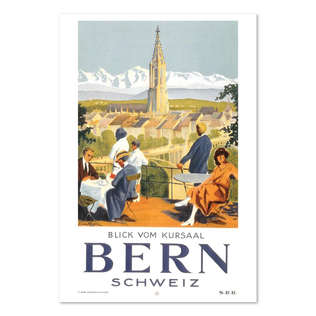 Bern ‚Äî View from the Kursaal ‚Äî Vintage 1930s Travel Poster | Switzerland Wall Art