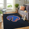 Hexagon Rug Featuring Bold Bronco Logo Design Black and Blue