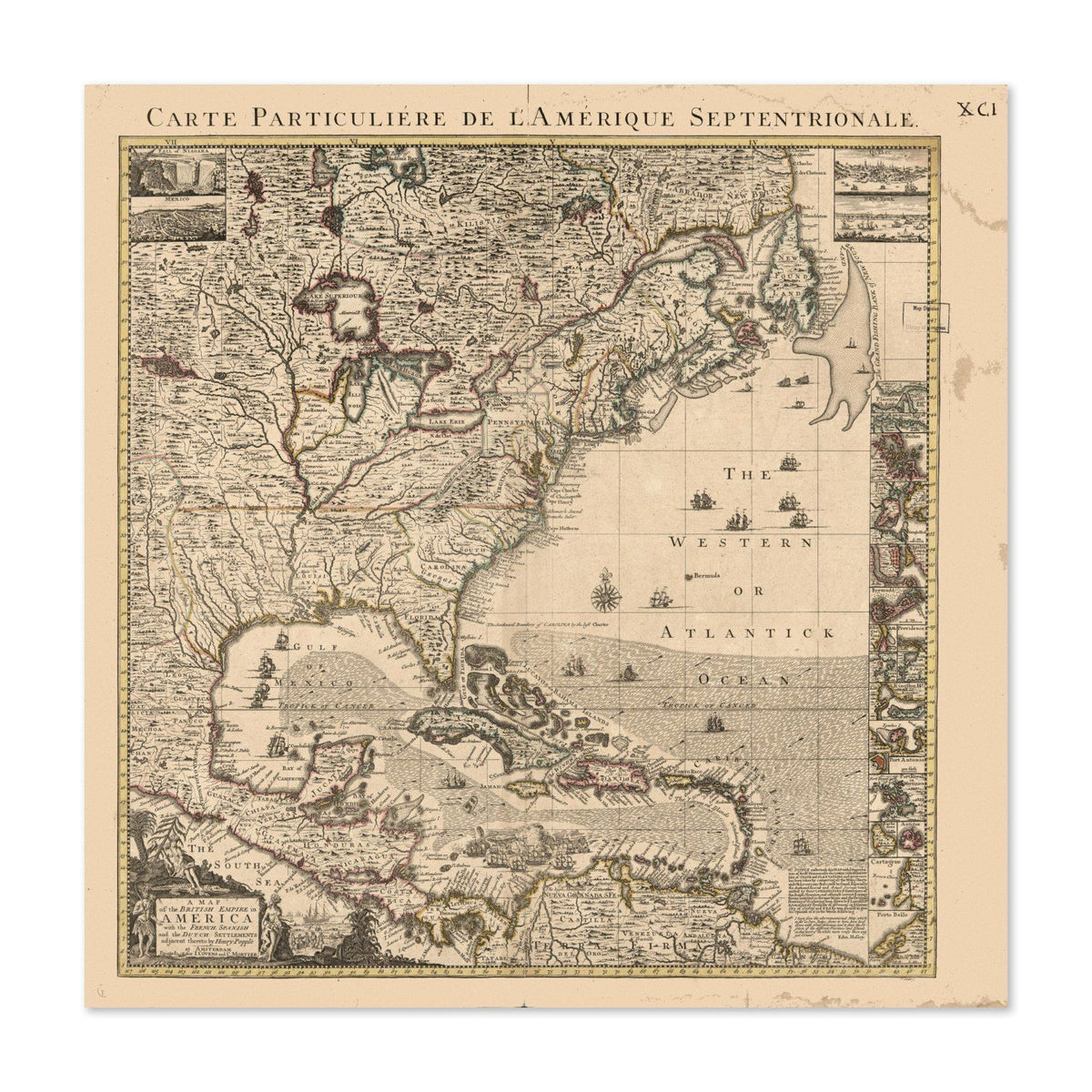 British Colonies in America 1733 Map Poster ‚Äî Colonial North America Map Print | Vintage Map Wall Art