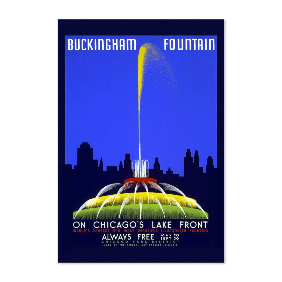 Buckingham Fountain ‚Äî Chicago ‚Äî Vintage 1939 Travel Poster | Chicago Wall Art