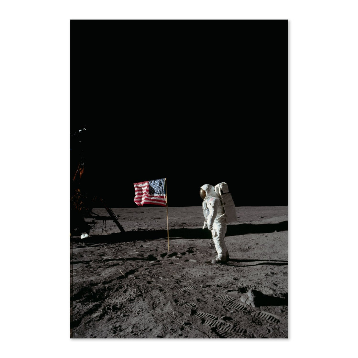 Buzz Aldrin with the US Flag on the Moon Poster ‚Äî Apollo 11 Photo Print | Space Wall Art