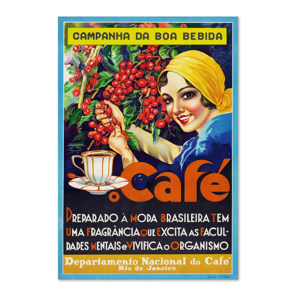 Caf√© ‚Äî Brazilian Coffee ‚Äî Vintage 1930s Travel Poster | Coffee Wall Art