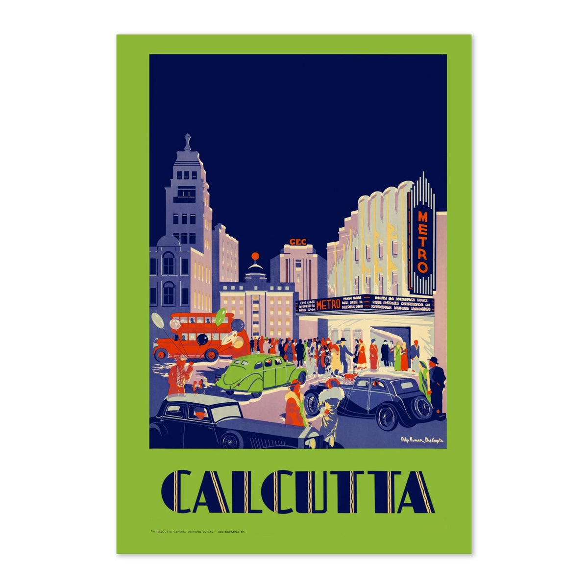 Calcutta by Night ‚Äî Vintage 1938 Travel Poster | India Wall Art