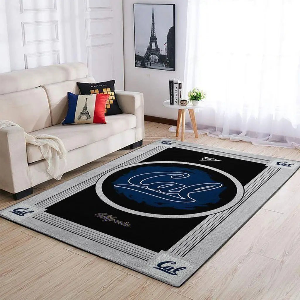 California Area Rug with Cal Logo for Living Room Decor Black and Gray