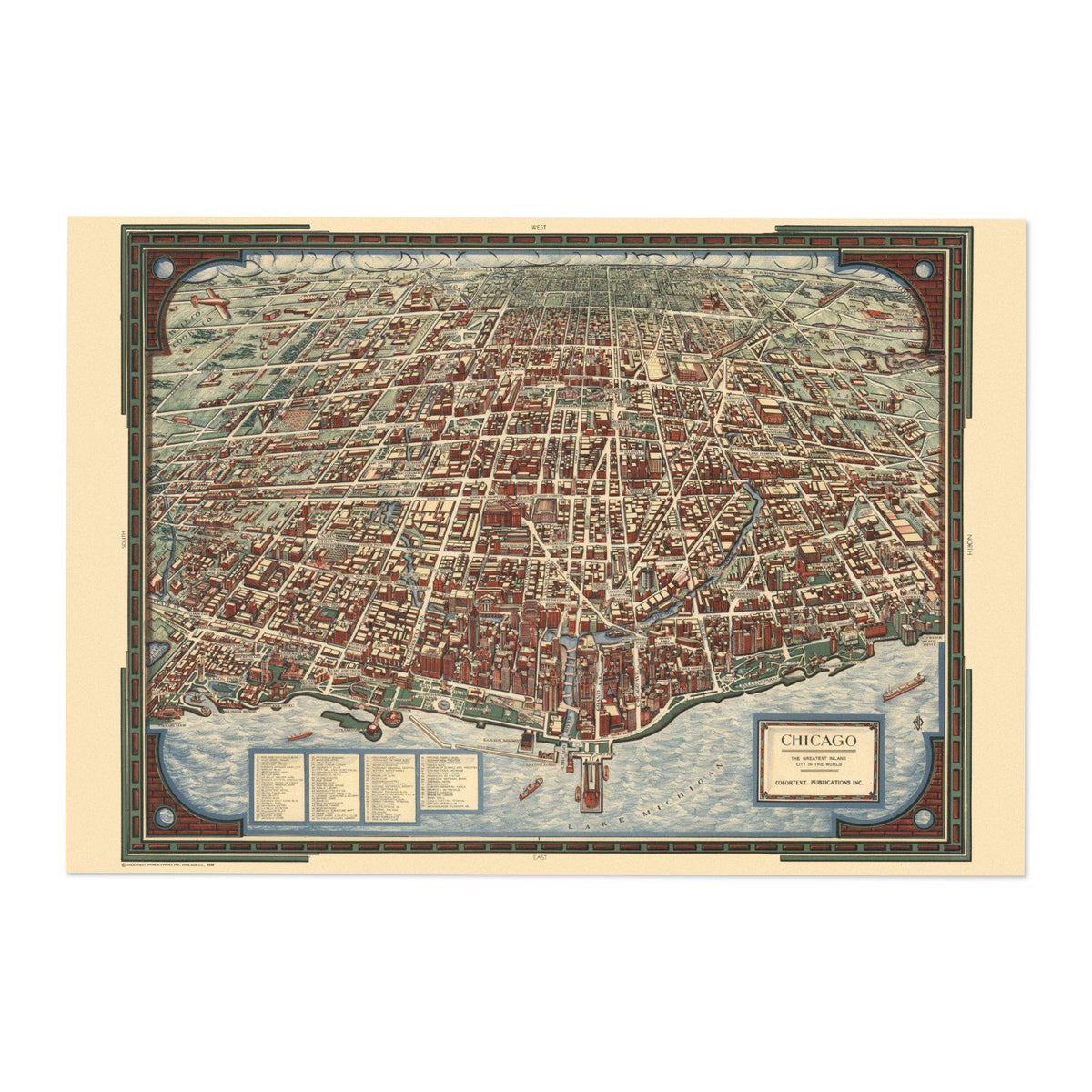 Chicago 1930s Bird‚Äôs-Eye Map Poster ‚Äî Panoramic Chicago Map Print | Vintage Map Wall Art