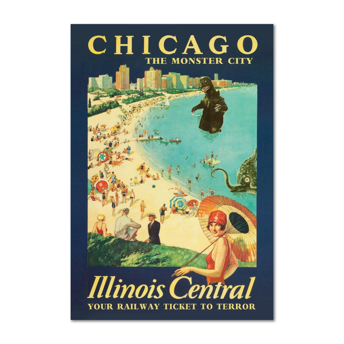 Chicago the Monster City ‚Äî Illinois Central ‚Äî Vintage 1929 Travel Poster | Railroad Wall Art