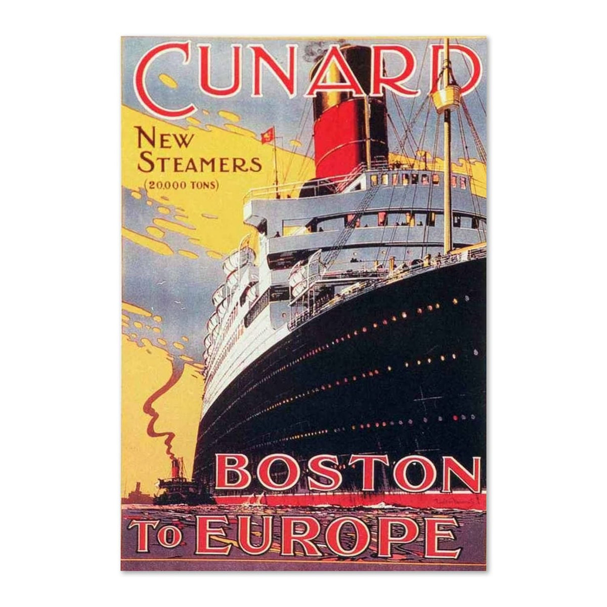 Cunard ‚Äî Boston to Europe ‚Äî Vintage 1922 Travel Poster | Ocean Liner Wall Art