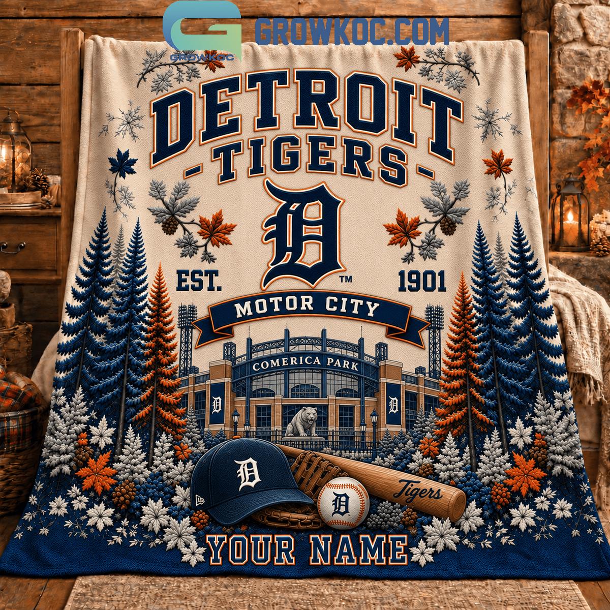 Detroit Tigers Motor City Christmas Gift Blanket Quilt