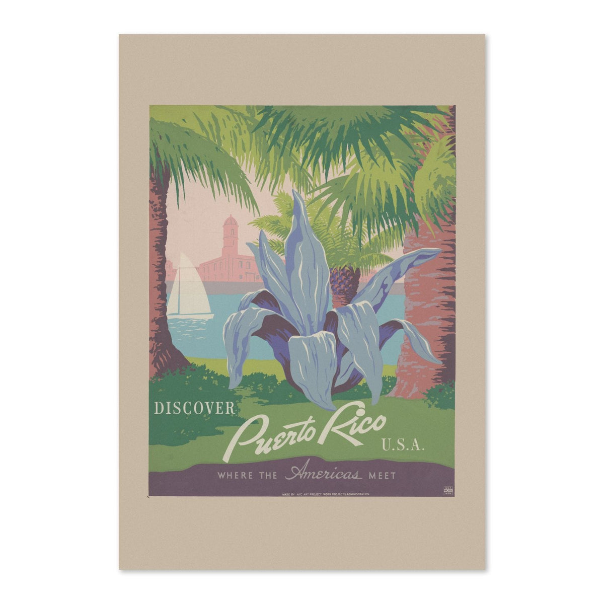 Discover Puerto Rico U.S.A. ‚Äî Vintage 1930s Travel Poster | WPA Wall Art