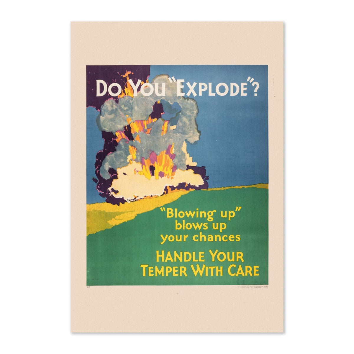 Do You ‚ÄúExplode‚Äù? Handle Your Temper With Care Poster ‚Äî 1920s Work Incentive Motivational Print | Vintage Office Wall Art