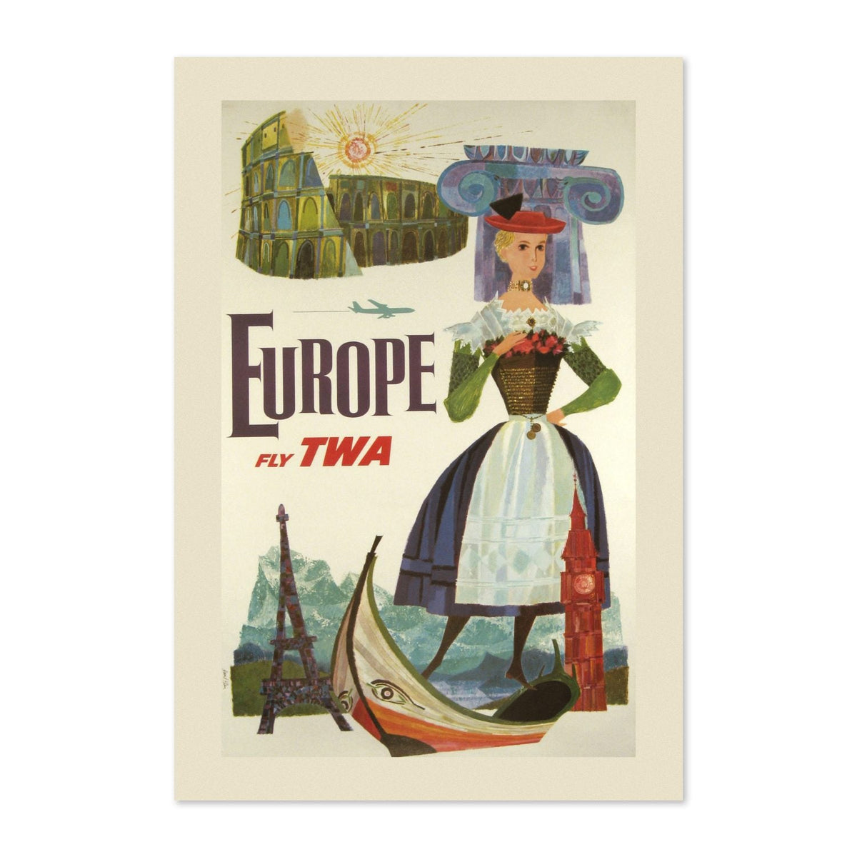 Europe ‚Äî Fly TWA ‚Äî Vintage 1960s Travel Poster | Airline Wall Art