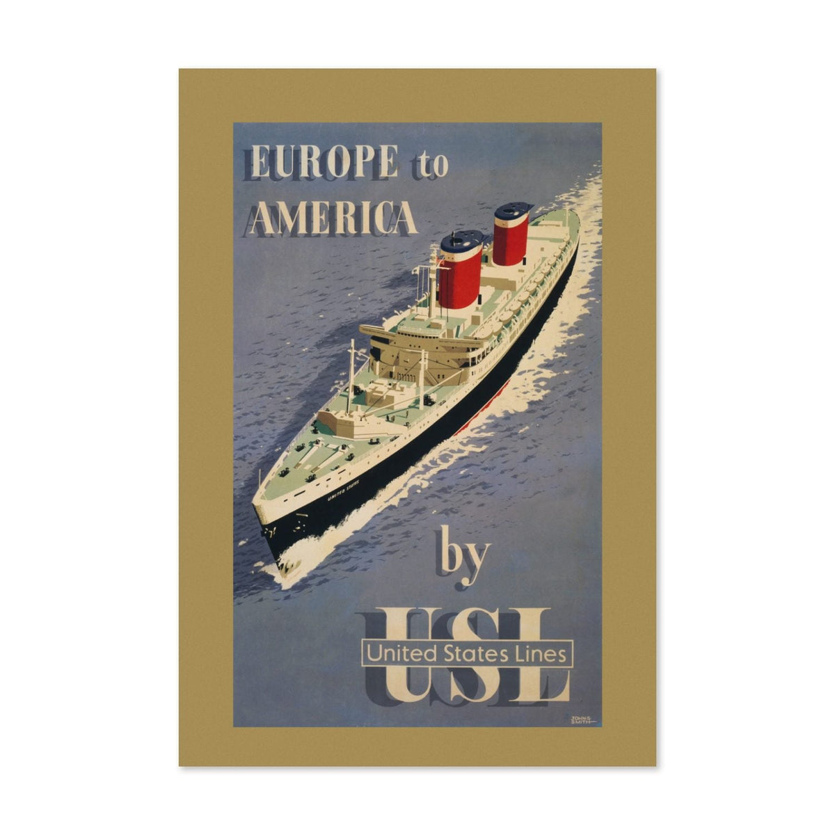 Europe to America ‚Äî United States Lines ‚Äî Vintage 1950s Travel Poster | Ocean Liner Wall Art