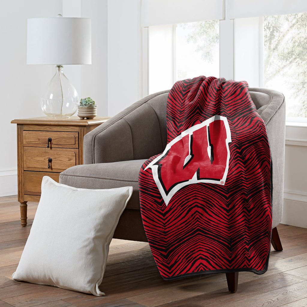 Zubaz x Northwest NCAA Wisconsin Badgers Zubified Raschel Throw Blanket