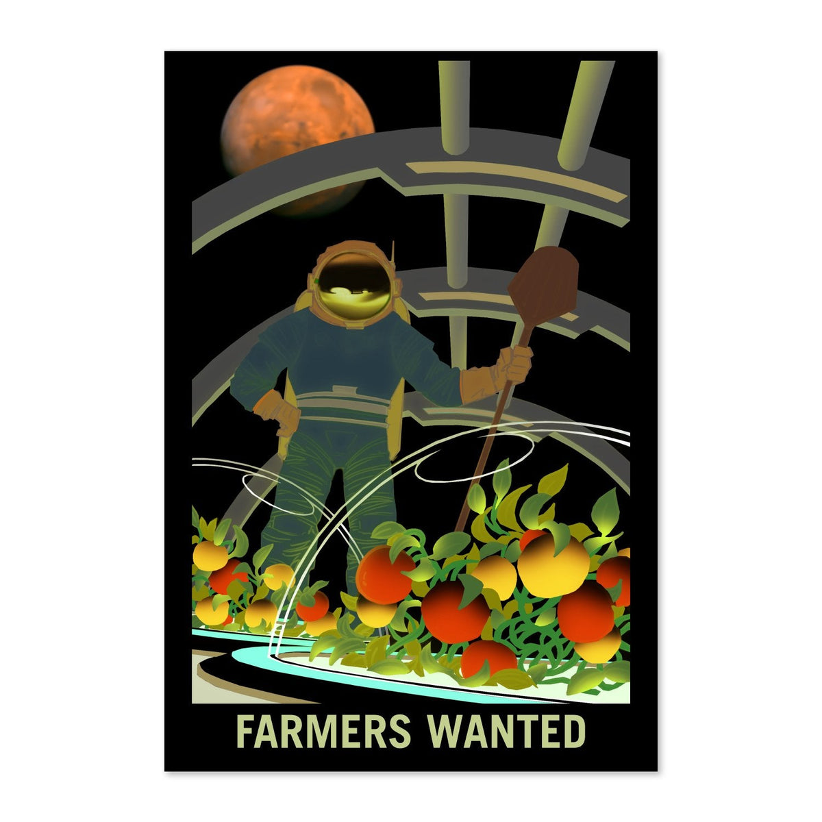 Farmers Wanted on Mars Poster ‚Äî Retro NASA Recruitment Print | Space Wall Art