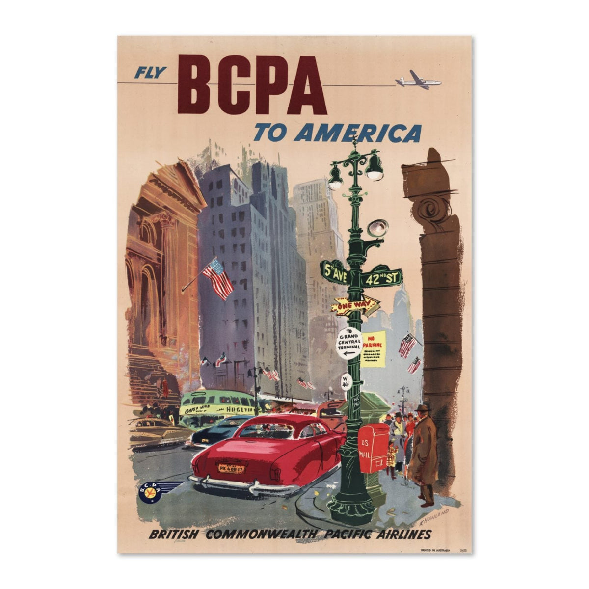 Fly BCPA to America ‚Äî Vintage 1950s Travel Poster | Airline Wall Art