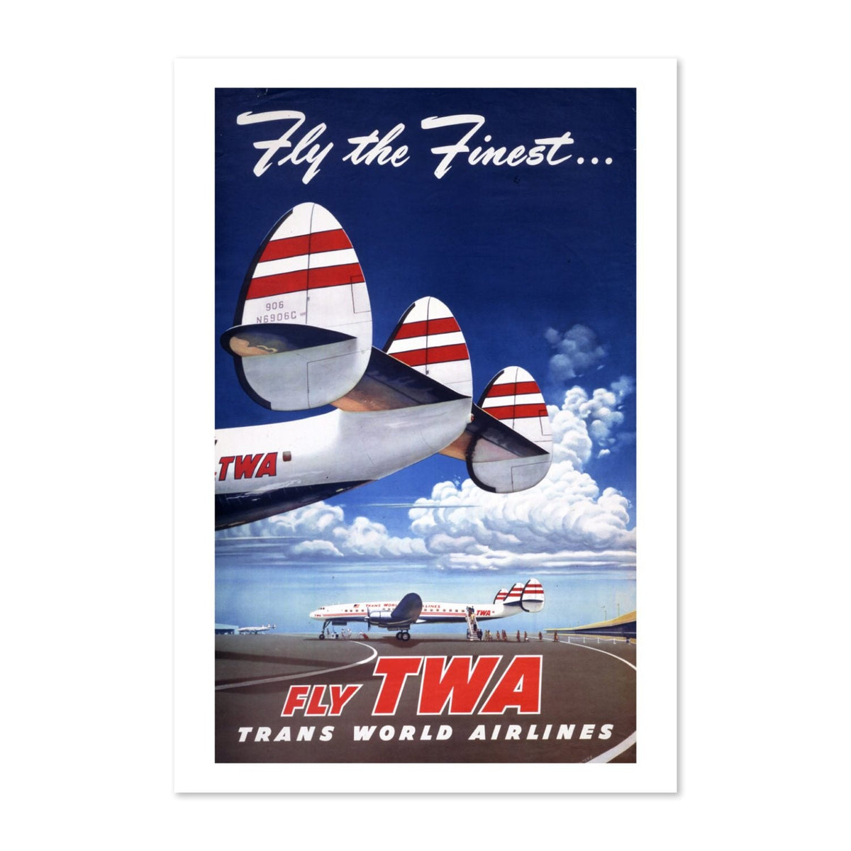Fly the Finest ‚Äî Fly TWA ‚Äî Vintage 1950s Travel Poster | Airline Wall Art