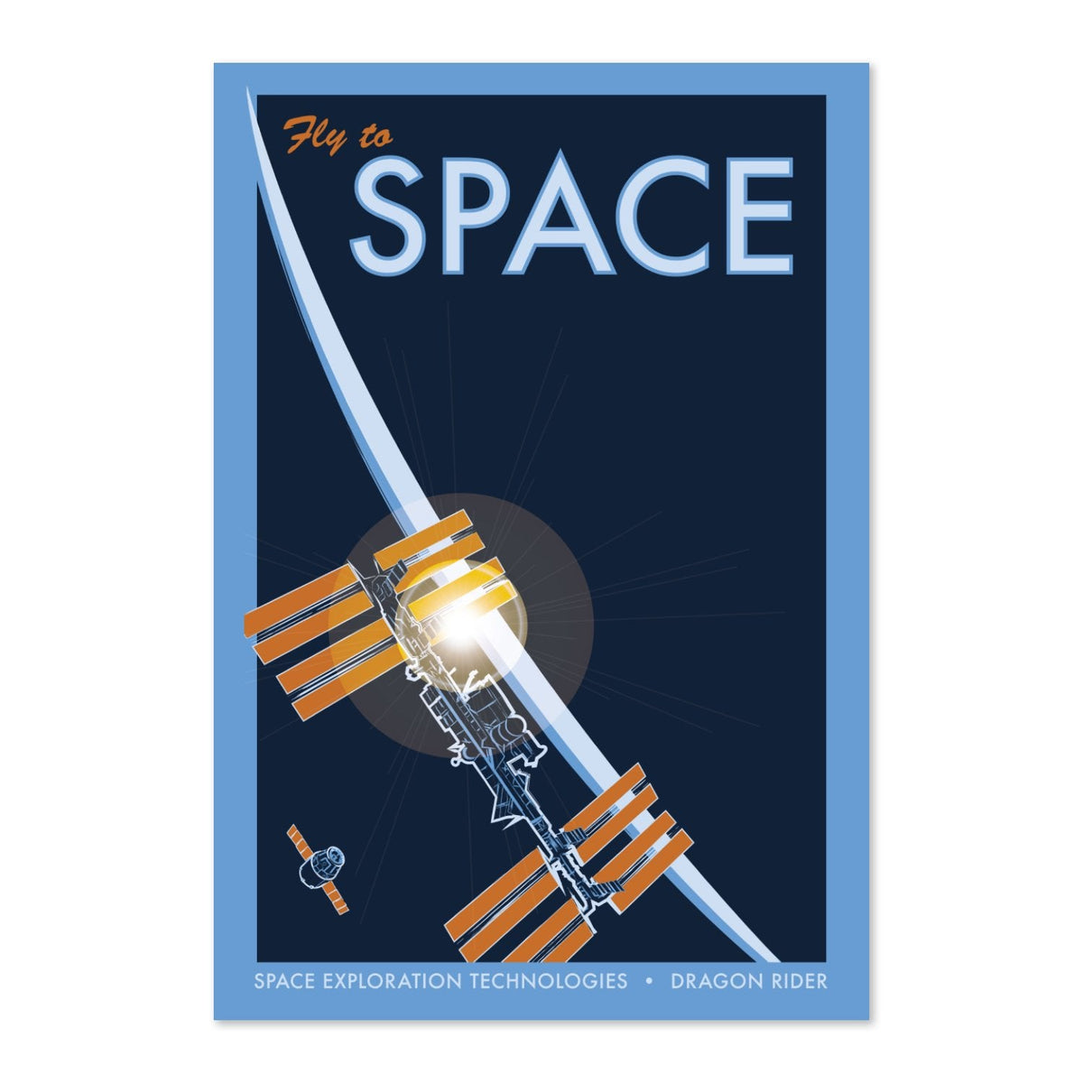 Fly to Space Poster ‚Äî Retro Space Station Travel Print | Space Wall Art