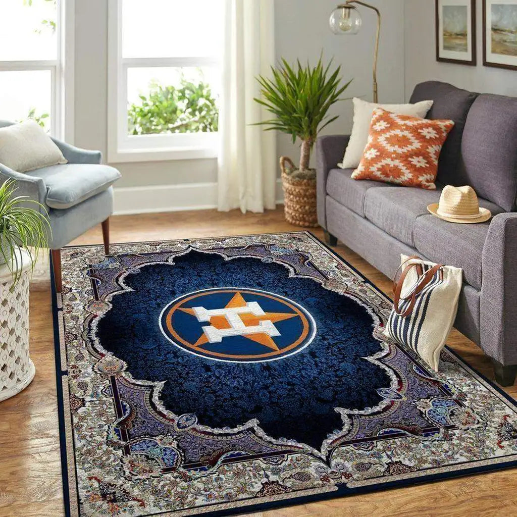 Astros Team Baseball Carpet Perfect for Kids Playroom Blue and Orange