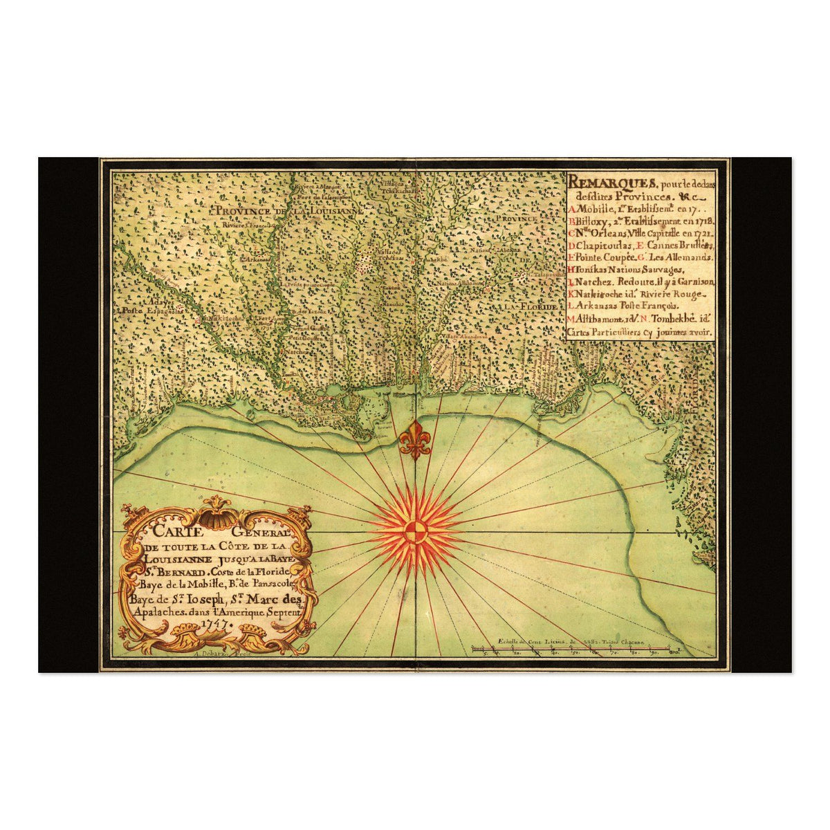 Gulf Coast 1740s Map Poster ‚Äî Texas, Louisiana & Florida Map Print | Vintage Map Wall Art
