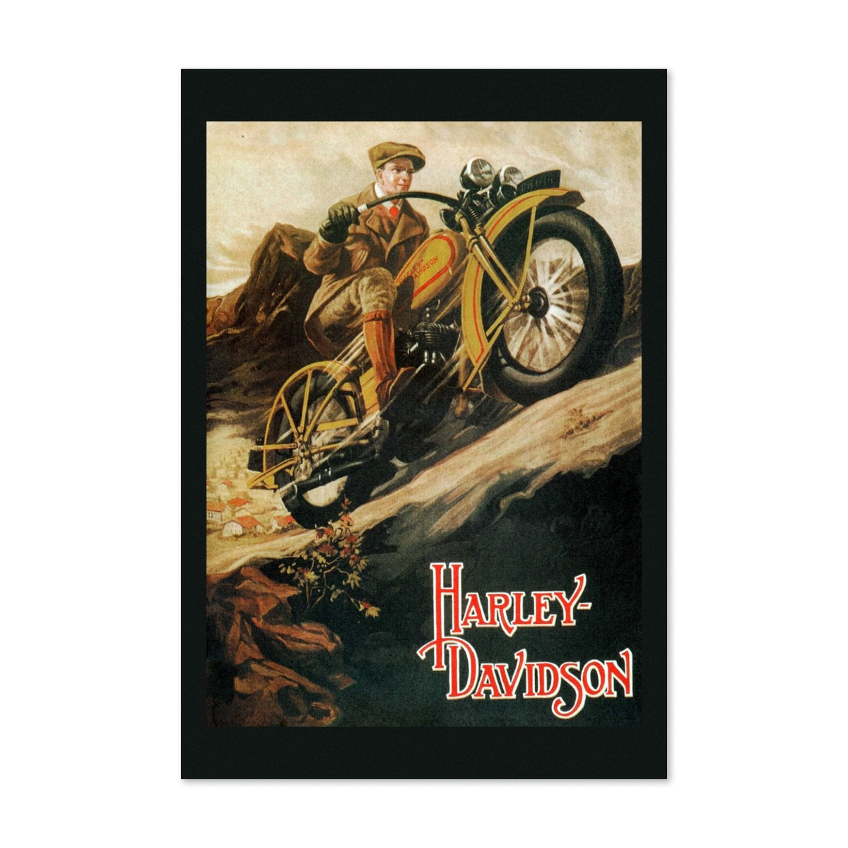 Harley-Davidson 1920s Poster ‚Äî Vintage Motorcycle Touring Print | Vintage Motorcycle Wall Art