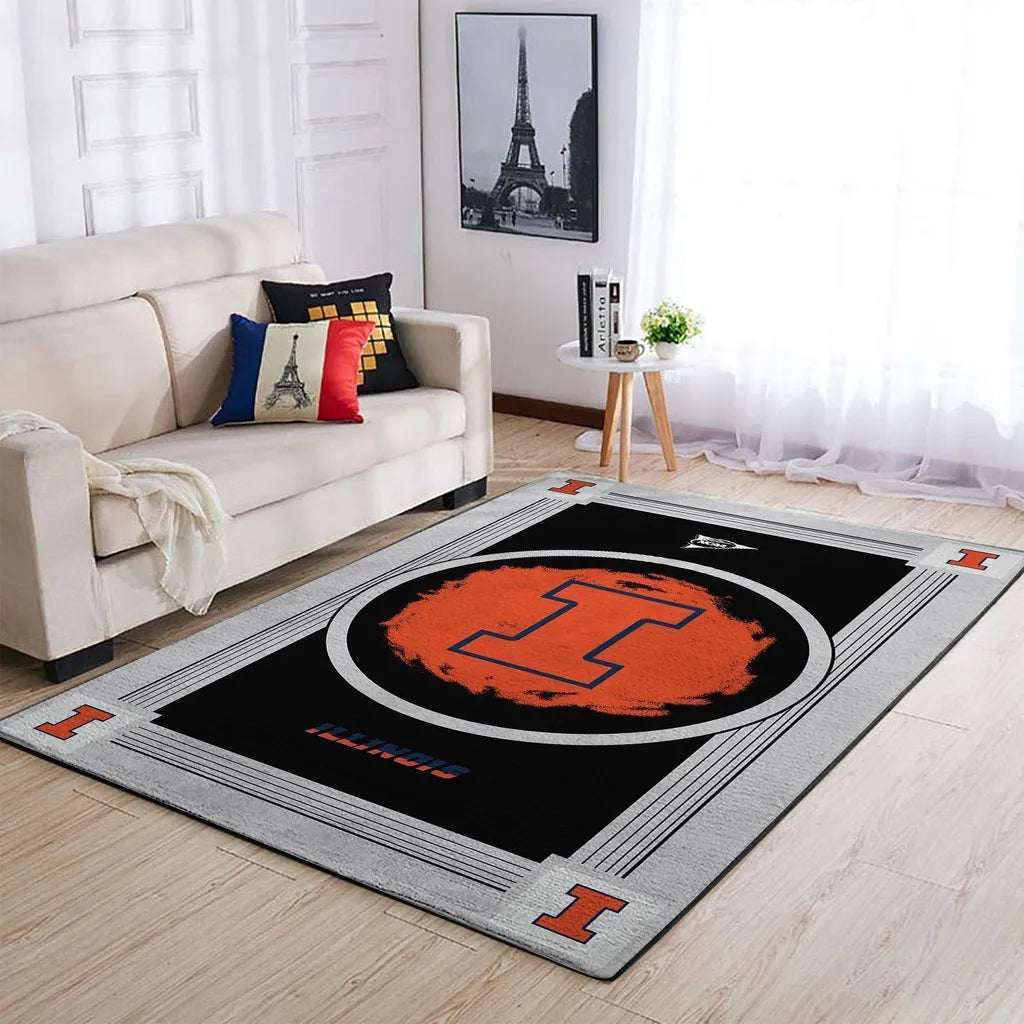 Illinois Logo Rug Perfect for Living Room Bedroom Black and Orange
