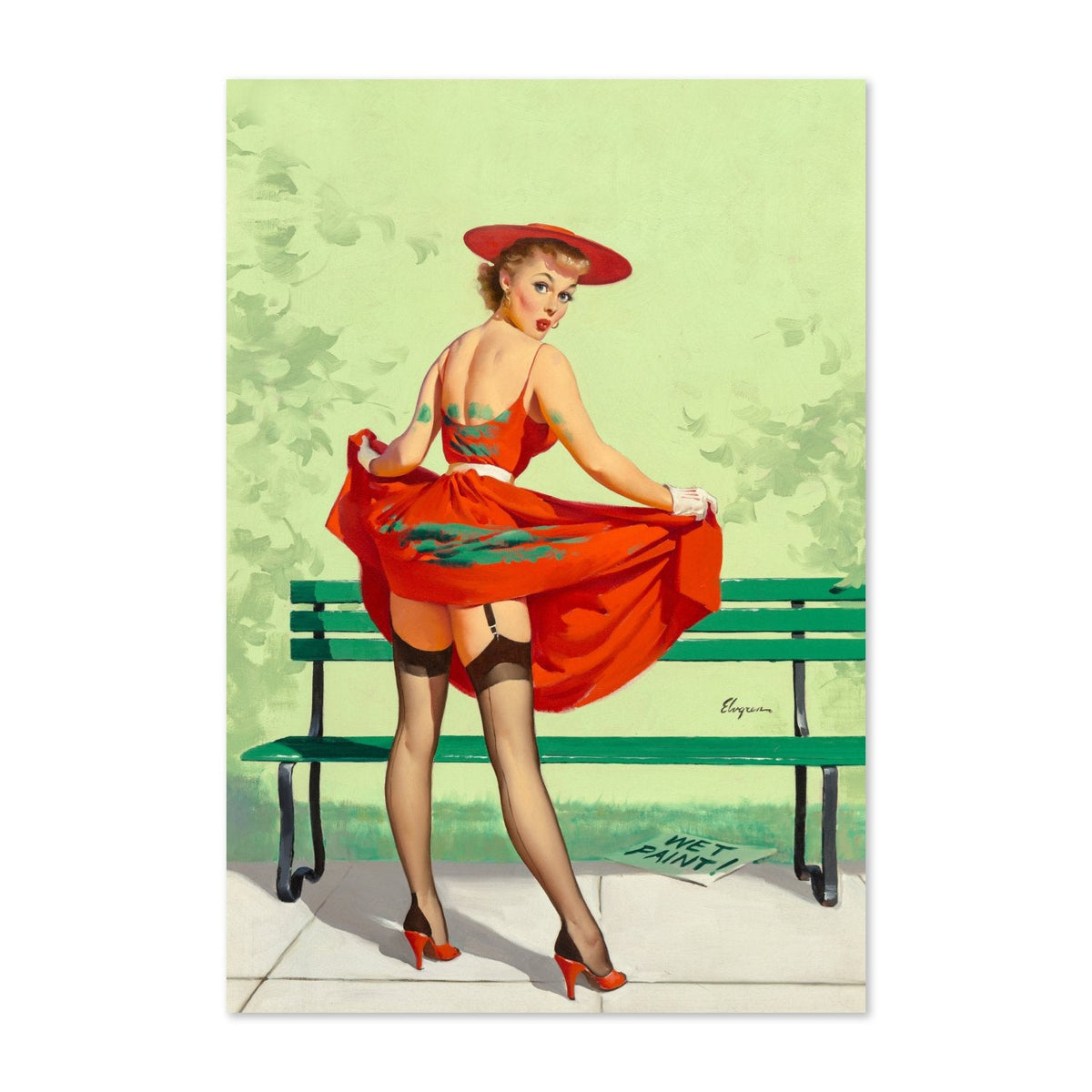 I've Been Spotted ‚Äî Gil Elvgren Pin-Up Poster | Wet Paint Bench Wall Art
