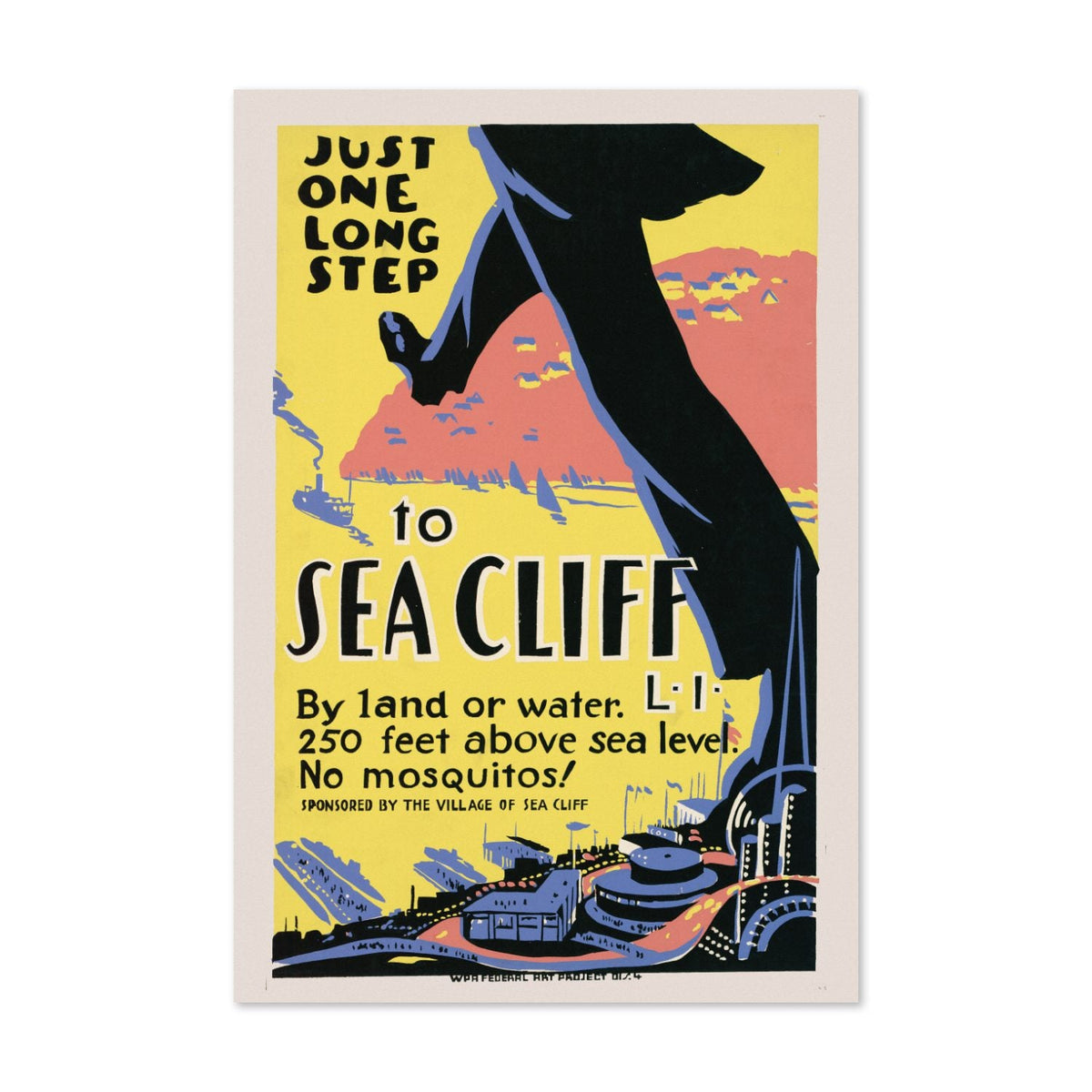 Just One Long Step to Sea Cliff ‚Äî Vintage 1930s Travel Poster | WPA Wall Art