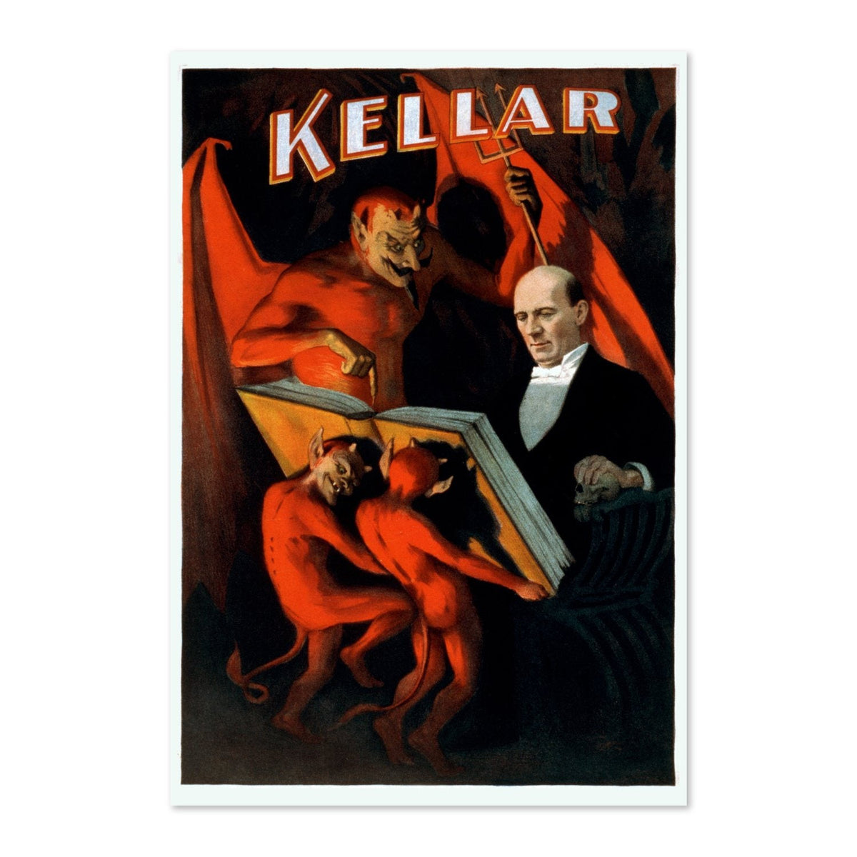 Kellar Reads With the Devil Poster ‚Äî 1894 Vintage Magic Show Print | Magician Wall Art