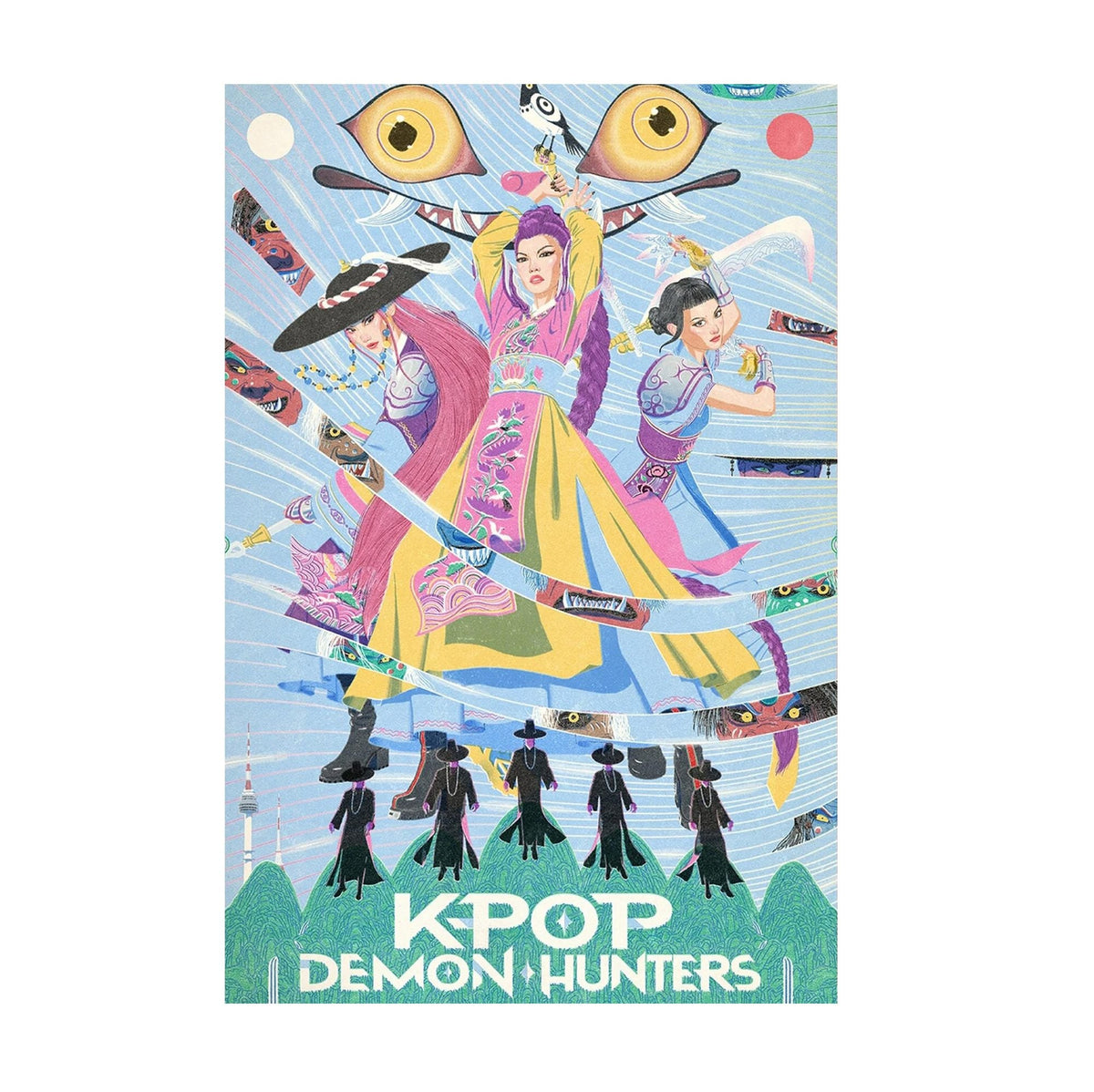KPop Demon Hunters (2025) Movie Poster ‚Äî Folk Art Illustrated Print | Animated Wall Art