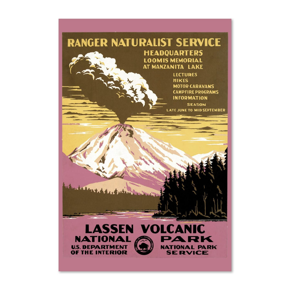 Lassen Volcanic National Park ‚Äî Vintage 1938 Travel Poster | National Park Wall Art
