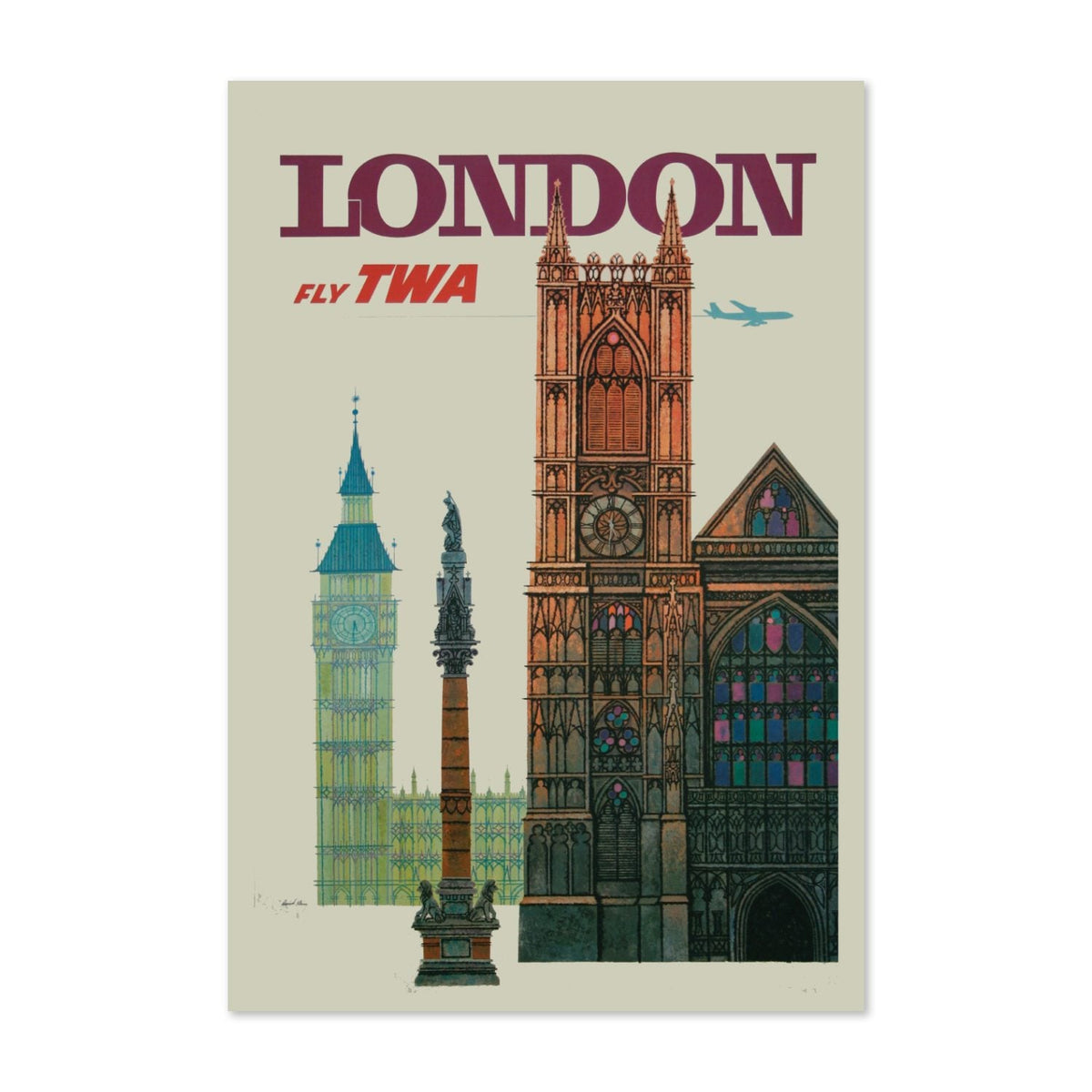 London ‚Äî Fly TWA ‚Äî Vintage 1960 Travel Poster | Airline Wall Art