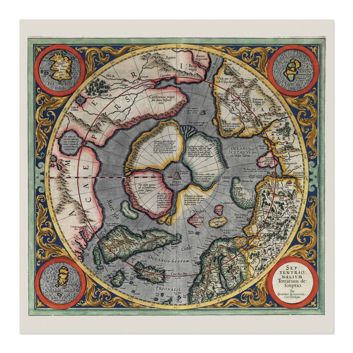 Mercator North Pole 1595 Map Poster ‚Äî Septentrionalium Terrarum Print | Vintage Map Wall Art