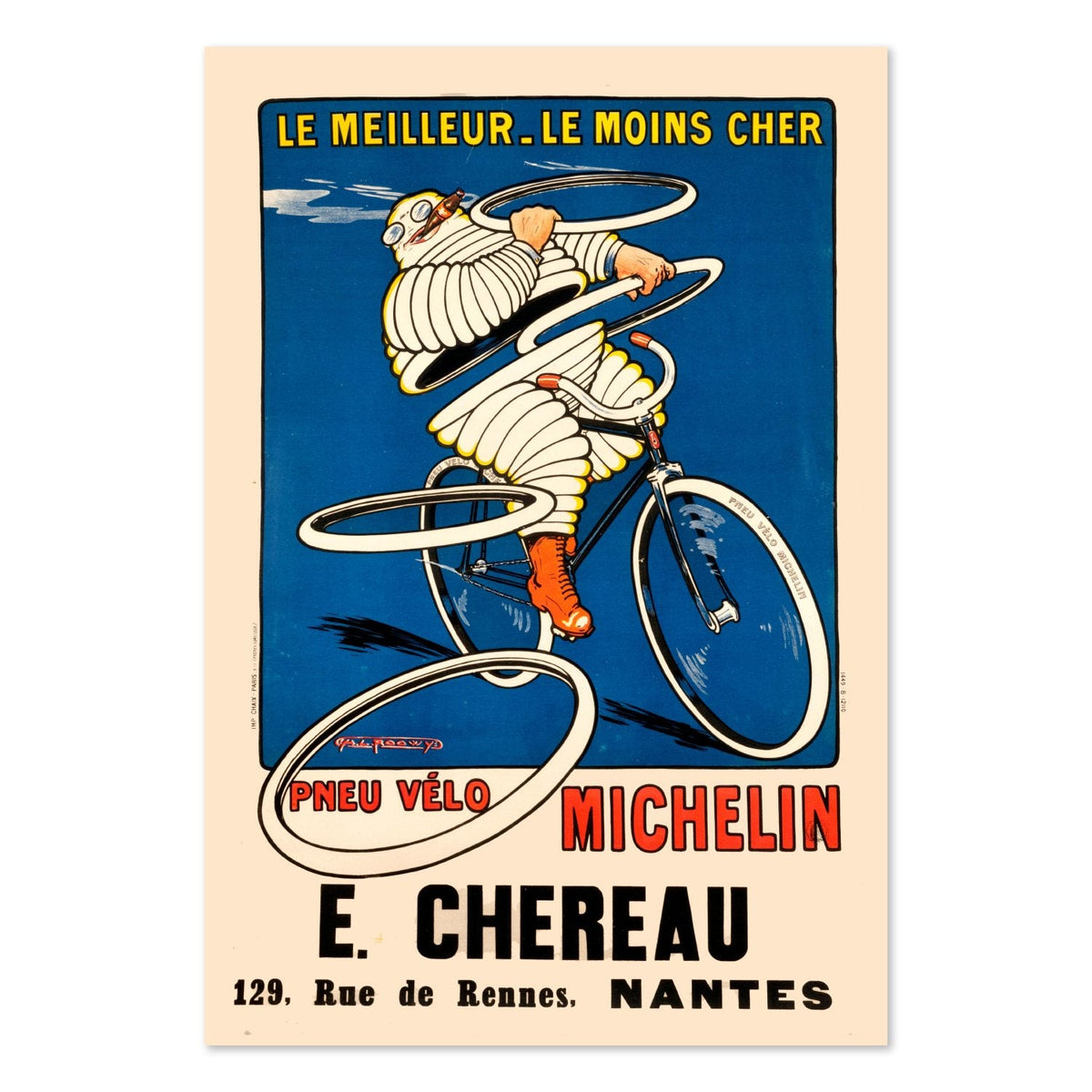 Michelin Pneu V√©lo ‚Äî E. Chereau Nantes Poster ‚Äî 1912 Vintage Bicycle Print | Cycling Wall Art