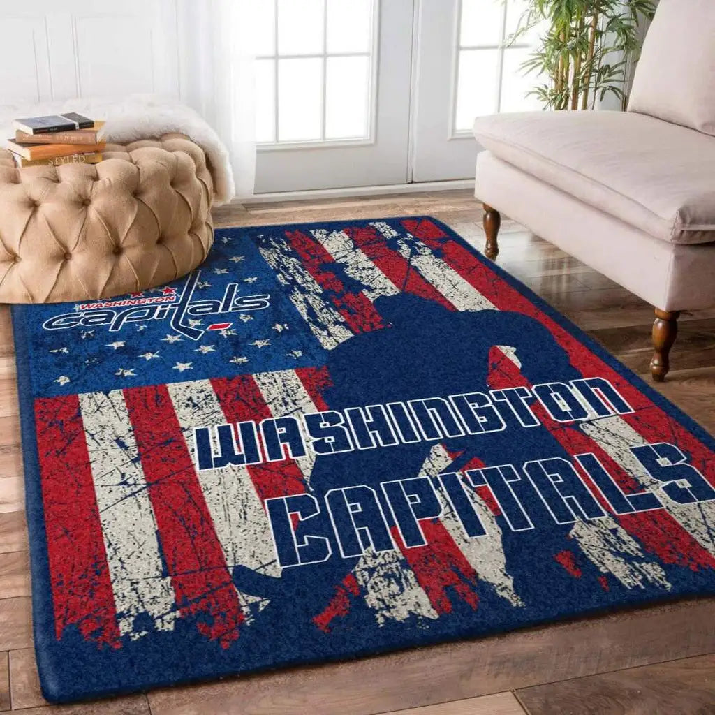 Washington Capitals Rug - Vintage Style Floor Mat Blue and Red