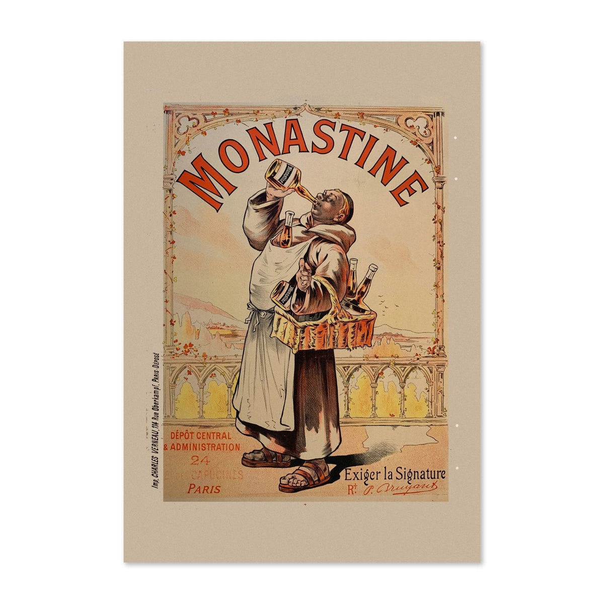 Monastine Poster ‚Äî 1892 French Liqueur Advertising Print | Vintage Bar Wall Art