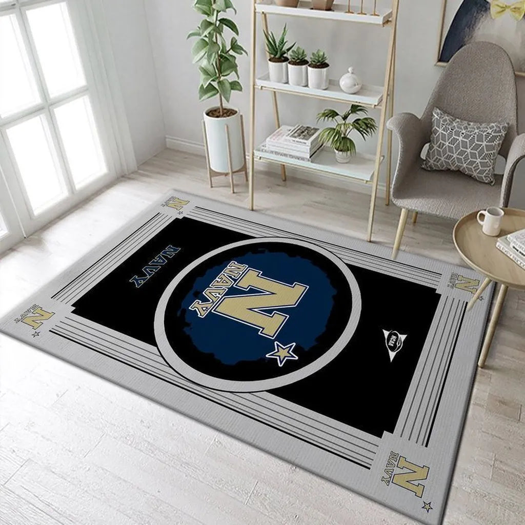Area Rug with Bold Center Design for Living Room Black and Gray