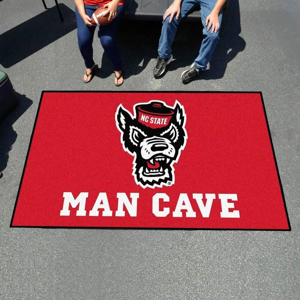 NC State Man Cave Rug with Wolf Logo and Letteri...