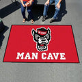 NC State Man Cave Rug with Wolf Logo and Lettering Red and White