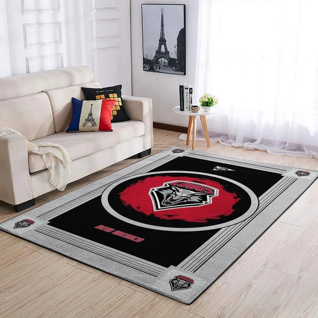 New Mexico Lobos Rug - Area for Living Room Decor Black and Red
