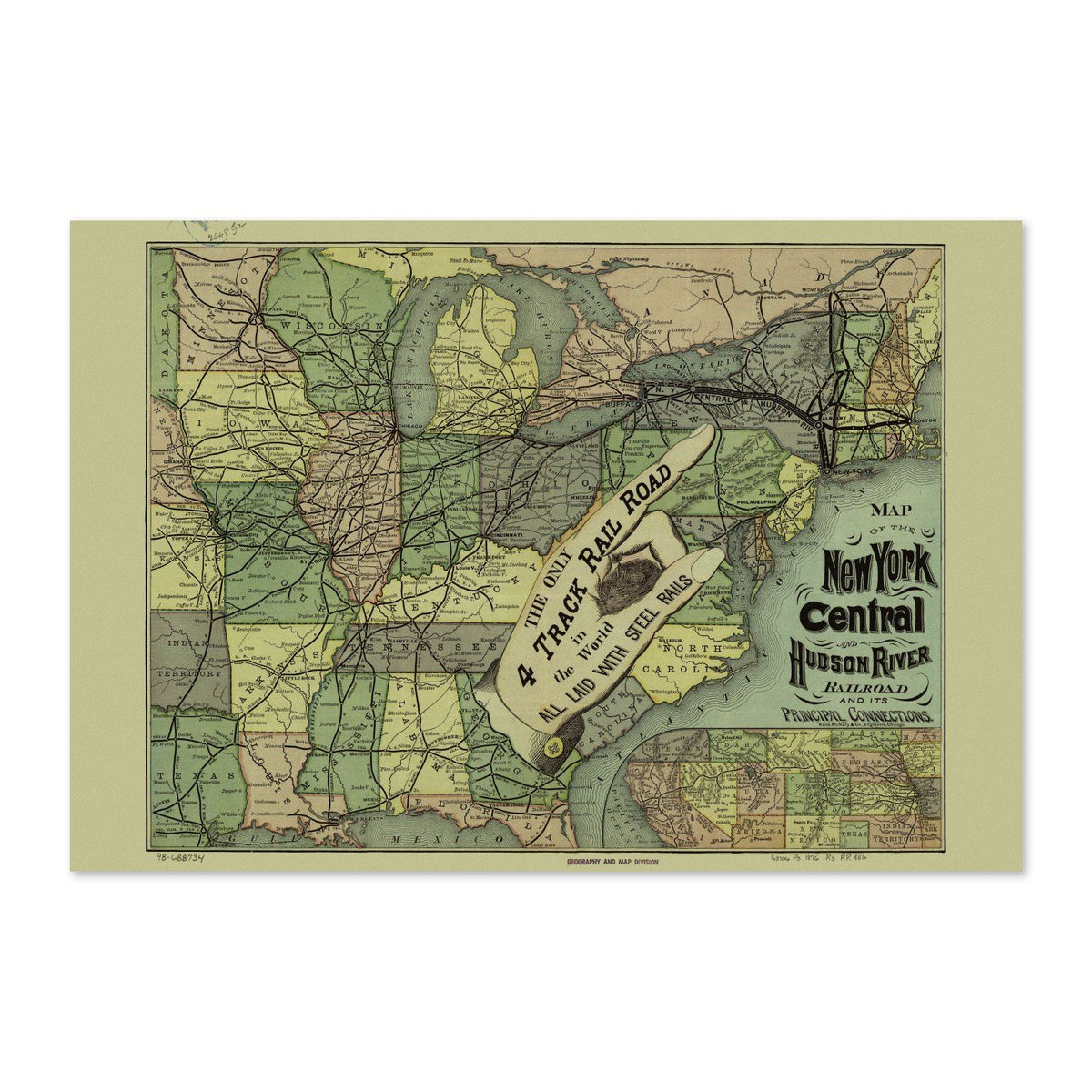 New York Central & Hudson River Railroad 1870s Map Poster ‚Äî Vintage Railroad Map Print | Vintage Map Wall Art